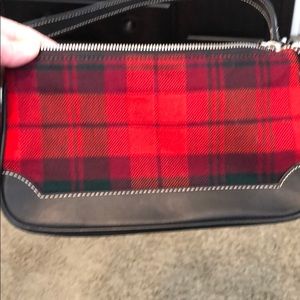 Red plaid Coach small over shoulder bag
